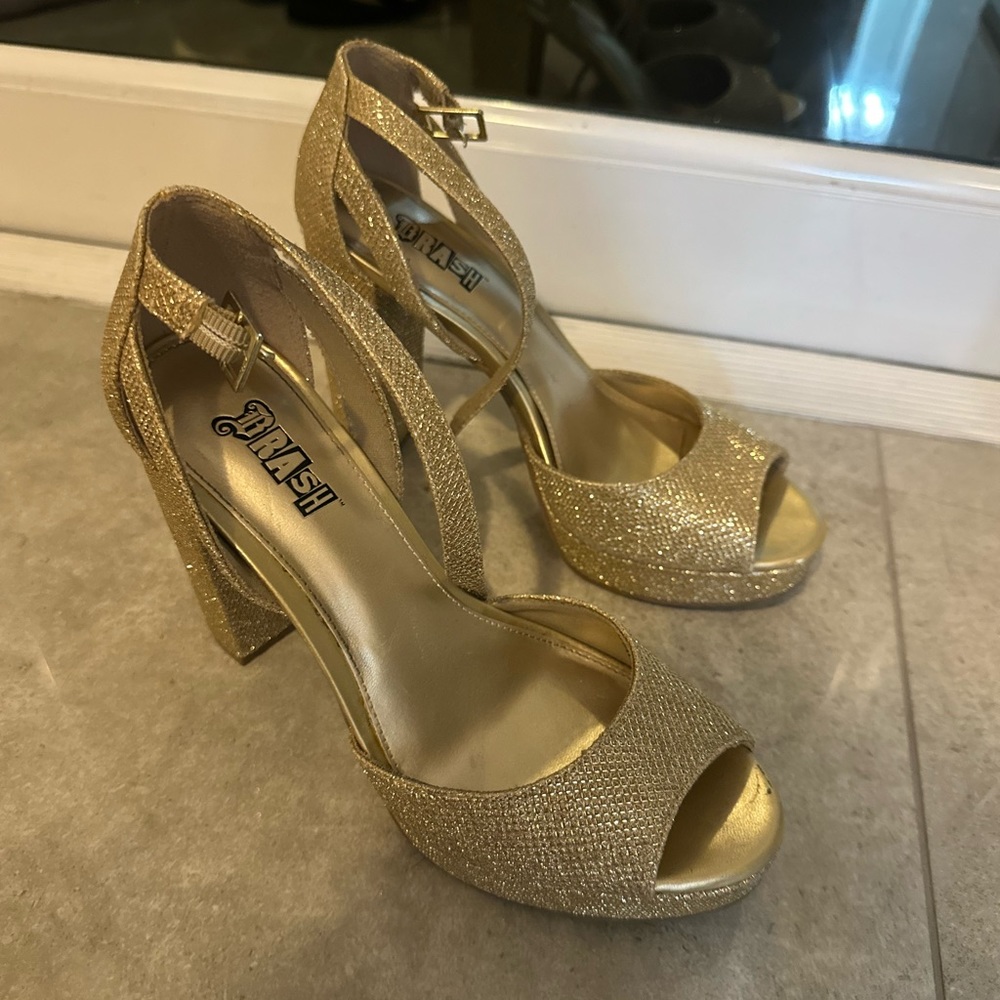 Brash Gold Chunky Heel Sandals